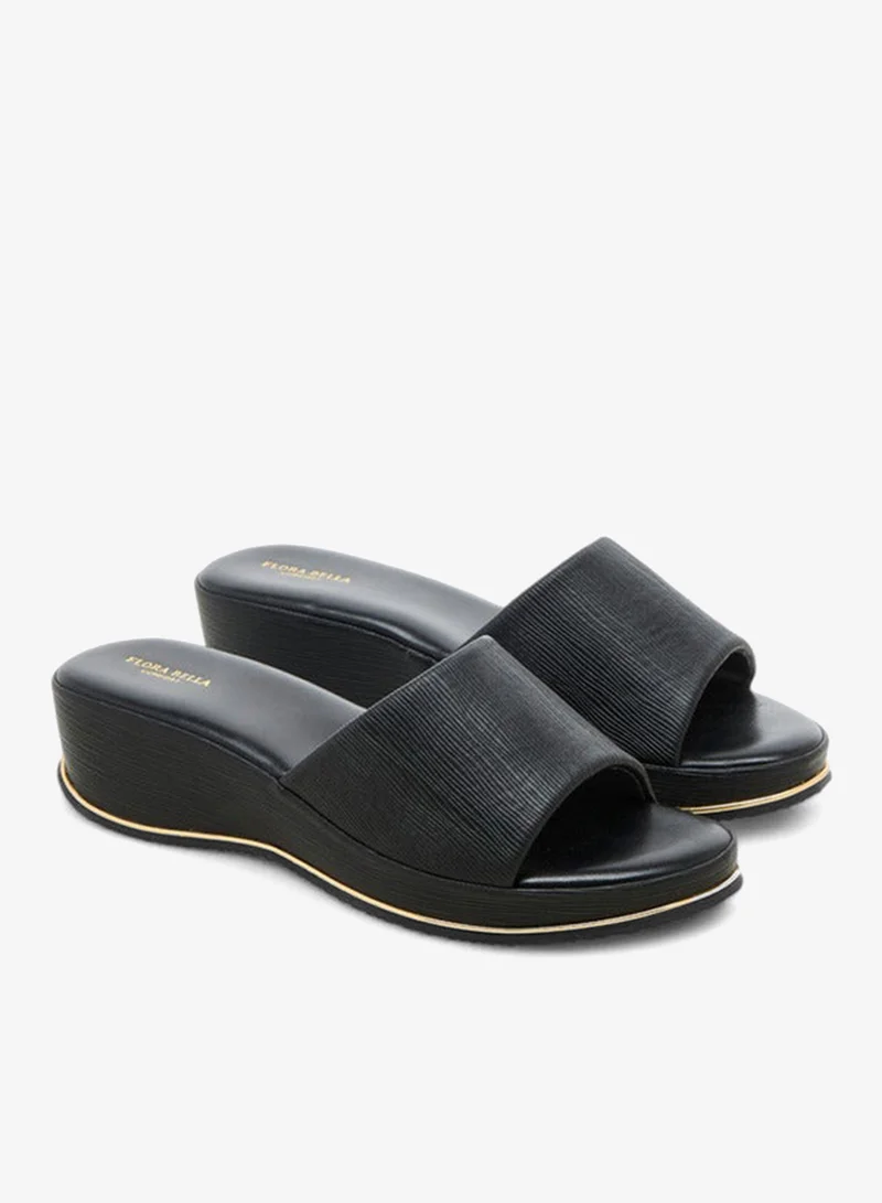 Flora Bella By Shoexpress Textured Slip-On Sandals with Wedge Heel