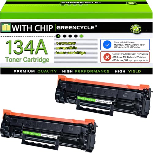 greencycle Laserjet 134a Black Toner Cartridge Compatible for HP 134A Black Toner Cartridge Work with Laser Jet M209dw M209d M234dw M234sdn M234sdw 2PCSwith Chip