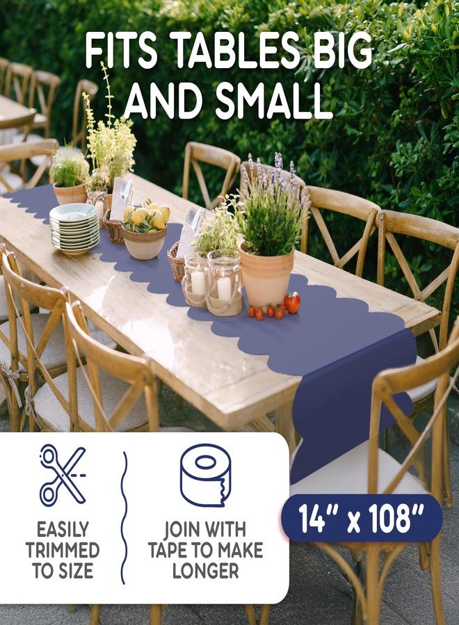 Swanoo Navy Blue Plastic Disposable Table Runner. 5 Pack 14 x 108 inch. Scallop Table Runner Adds A Pop of Color to Your Party Table, - Image 4