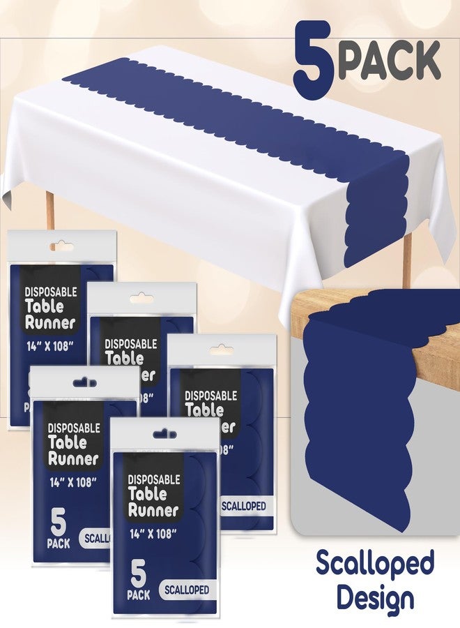 Swanoo Navy Blue Plastic Disposable Table Runner. 5 Pack 14 x 108 inch. Scallop Table Runner Adds A Pop of Color to Your Party Table, - Image 2