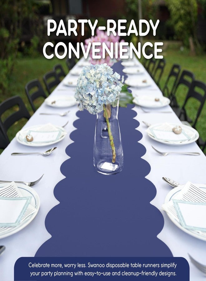 Swanoo Navy Blue Plastic Disposable Table Runner. 5 Pack 14 x 108 inch. Scallop Table Runner Adds A Pop of Color to Your Party Table, - Image 3