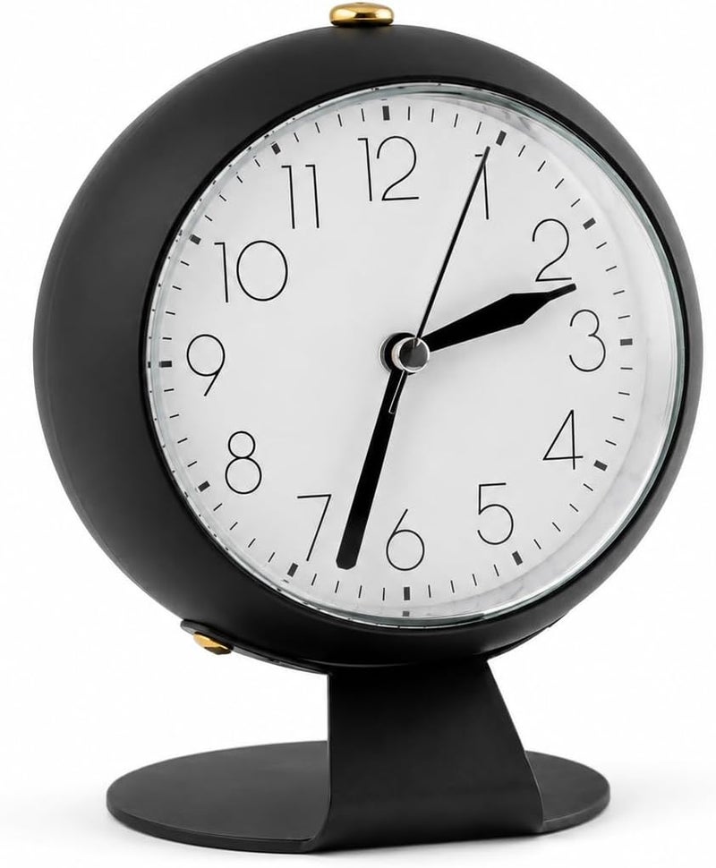 Peakeep Silent Analog Table Clock, Nightstand Alarm Clock, Analog Alarm Clock with Light for Rooms, Table, Desk, Shelf, Office, Without Battery (Black Big Stand) - Image 1