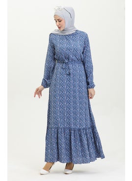 Sefa Merve Patterned Viscose Dress 81867-03 Indigo  - Image 1