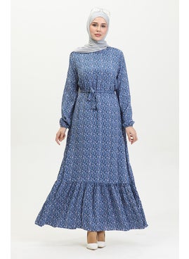 Sefa Merve Patterned Viscose Dress 81867-03 Indigo  - Image 3