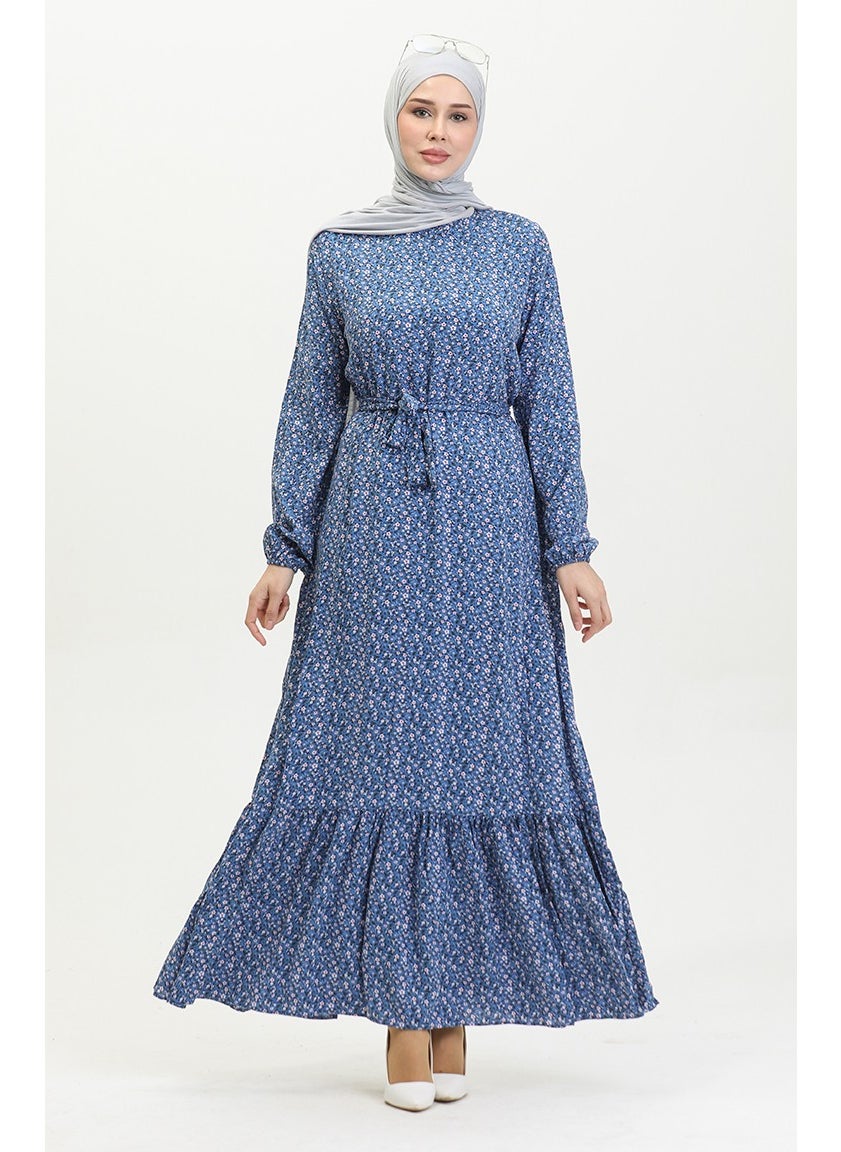 Sefa Merve - Patterned Viscose Dress 81867-03 Indigo - Image 1