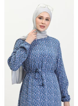 Sefa Merve Patterned Viscose Dress 81867-03 Indigo  - Image 4