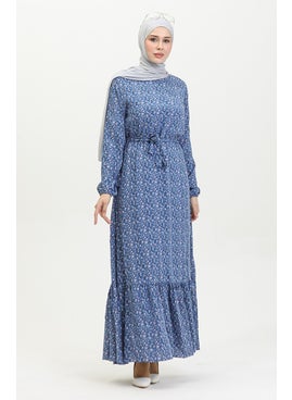 Sefa Merve Patterned Viscose Dress 81867-03 Indigo  - Image 2