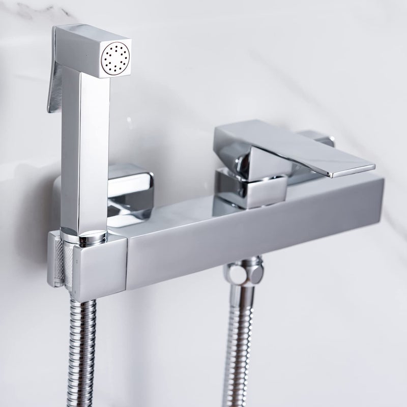 AZOS Bidet Sprayer for Toilet Toilet Concealed Hot and Cold Mixing Brass Handheld Bidet Toilet Sprayer Wall Mount Diaper Douche Shattaf Kit for Bathroom Cleaning Polished Chrome