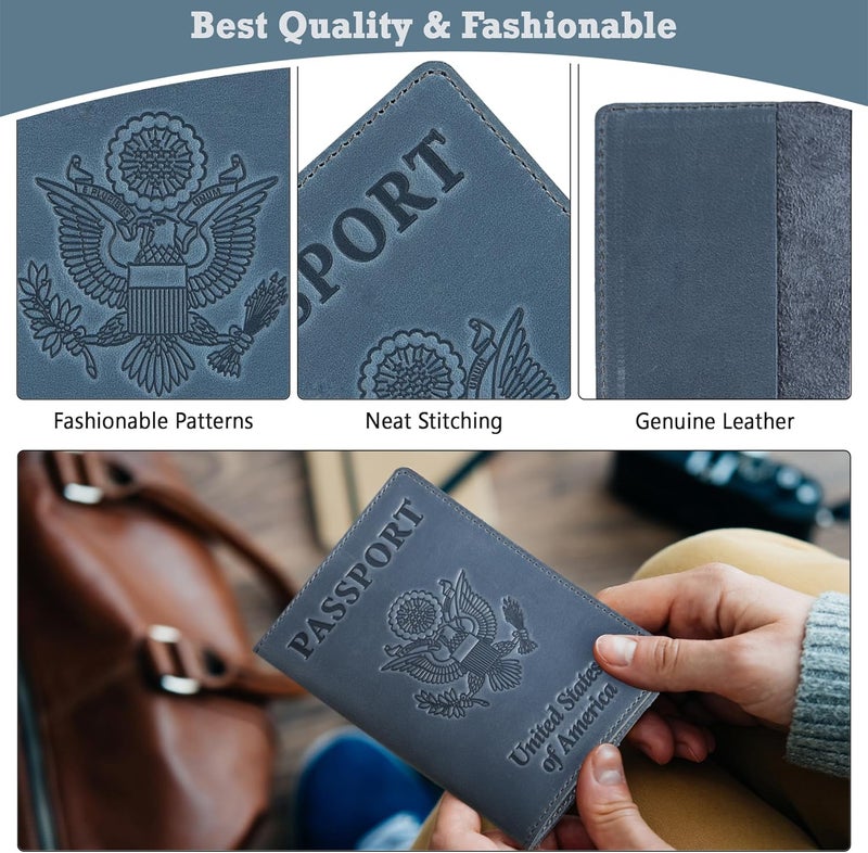 Shvigel US Leather Passport Book Cover - Thin American Travel Passport Holder - Premium International USA Passport Protector Case for Women Men (Light Blue Vintage) - Image 5
