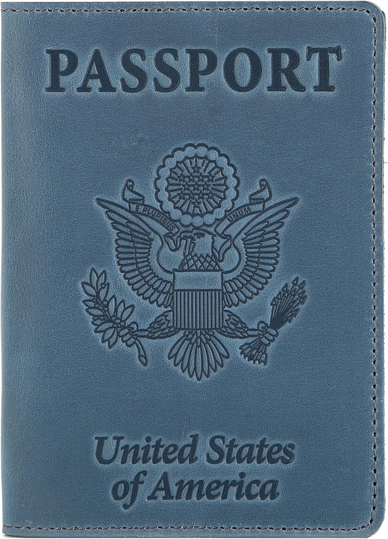 Shvigel US Leather Passport Book Cover - Thin American Travel Passport Holder - Premium International USA Passport Protector Case for Women Men (Light Blue Vintage) - Image 1