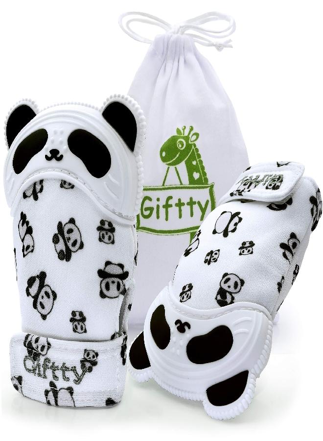 Giftty Baby Teething Mitten Panda Hand Teether Soothing Glove, Teething Toy with Crinkle Sound, Multi Textured Wearable Teether to Soothe Sore and Swollen Gums, for Infants 3-12M (1 Pair) - Image 1