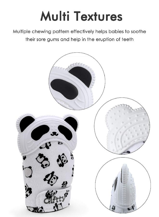 Giftty Baby Teething Mitten Panda Hand Teether Soothing Glove, Teething Toy with Crinkle Sound, Multi Textured Wearable Teether to Soothe Sore and Swollen Gums, for Infants 3-12M (1 Pair) - Image 3