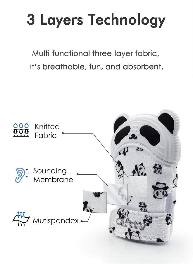 Giftty Baby Teething Mitten Panda Hand Teether Soothing Glove, Teething Toy with Crinkle Sound, Multi Textured Wearable Teether to Soothe Sore and Swollen Gums, for Infants 3-12M (1 Pair) - Image 4