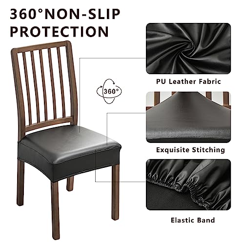 NILUOH Waterproof Seat Covers for Dining Room Chairs Set of 4, Pu Leather Chair Seat Slipcovers Dining Chair Cover Removable Washable Chair Protctor Cover, Rear Covers (PU-Black) - Image 2