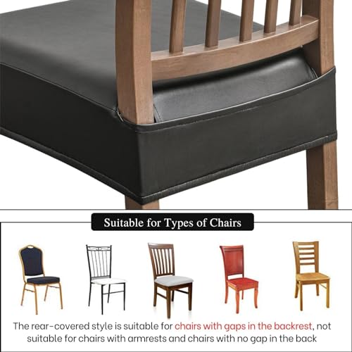 NILUOH Waterproof Seat Covers for Dining Room Chairs Set of 4, Pu Leather Chair Seat Slipcovers Dining Chair Cover Removable Washable Chair Protctor Cover, Rear Covers (PU-Black) - Image 4