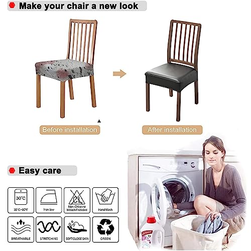 NILUOH Waterproof Seat Covers for Dining Room Chairs Set of 4, Pu Leather Chair Seat Slipcovers Dining Chair Cover Removable Washable Chair Protctor Cover, Rear Covers (PU-Black) - Image 5
