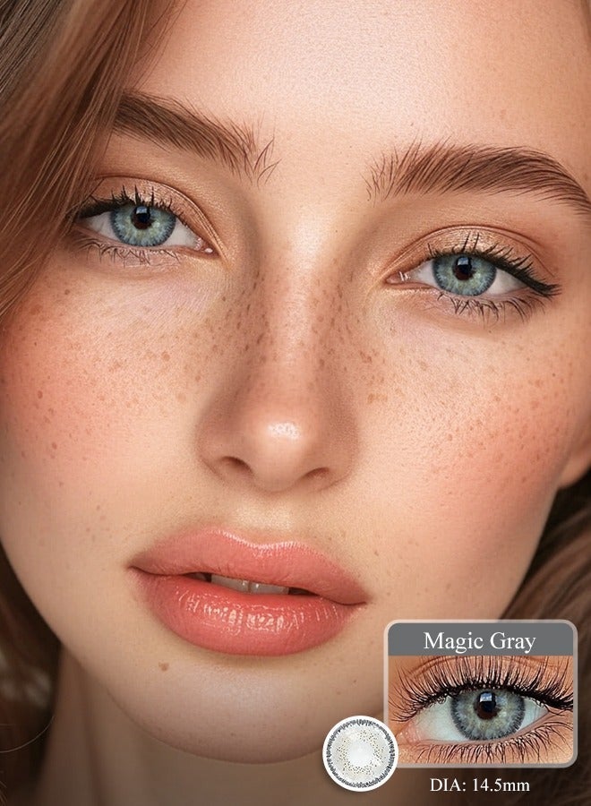 سيدة جديدة عدسات لاصقة ملونة رمادي Magic 14.50 مم – عدسات تجميلية طبيعية لتكبير العين، مريحة للاستخدام اليومي والمكياج لمدة سنة - Image 1
