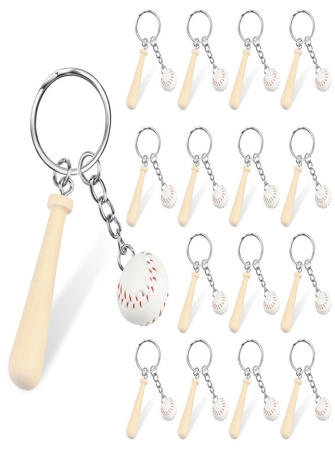 ROLYTA 16 Pcs Baseball Keychains for Boys, Mini Baseball Keychain with Wooden Bat for Team Giveaways, Sports and Souvenir Favors, Victory Parties, Gifts for Athletes Boys Girls Adults - Image 1