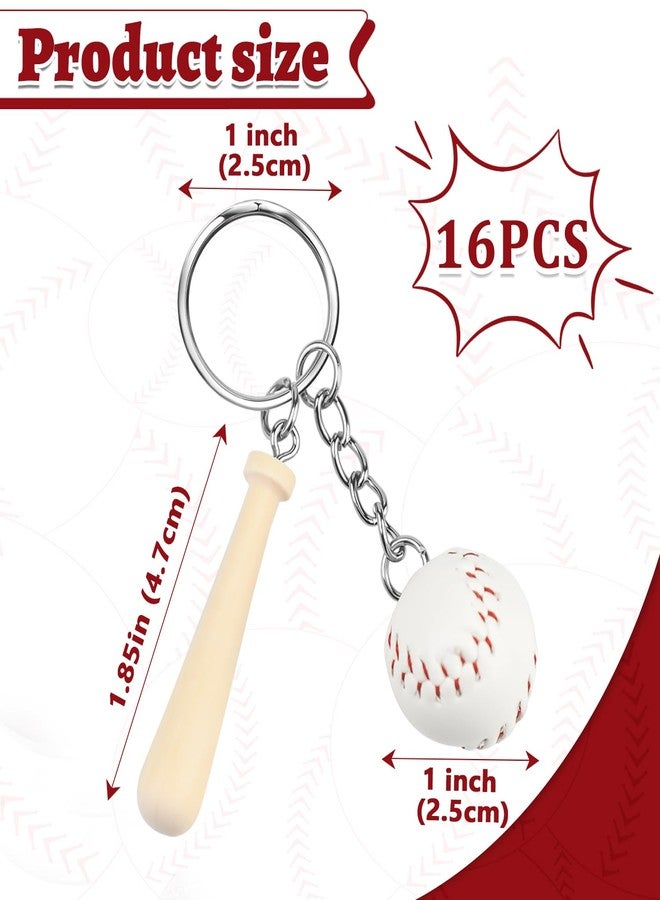 ROLYTA 16 Pcs Baseball Keychains for Boys, Mini Baseball Keychain with Wooden Bat for Team Giveaways, Sports and Souvenir Favors, Victory Parties, Gifts for Athletes Boys Girls Adults - Image 2