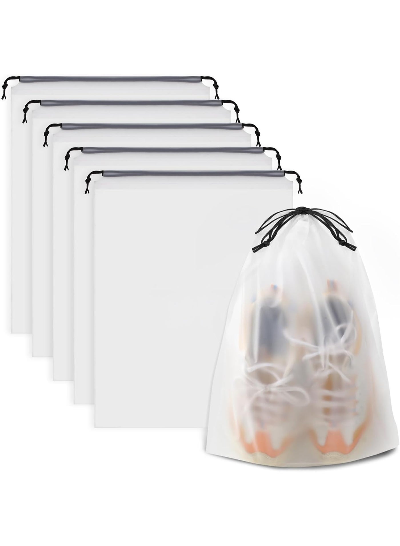 MOMENT Clear shoe bags for travel 6 PCS, 40 x 30cm Travel shoe bags for Packing, Waterproof Drawstring travel shoe Storage bag, Travel Essentials for Men and Women..