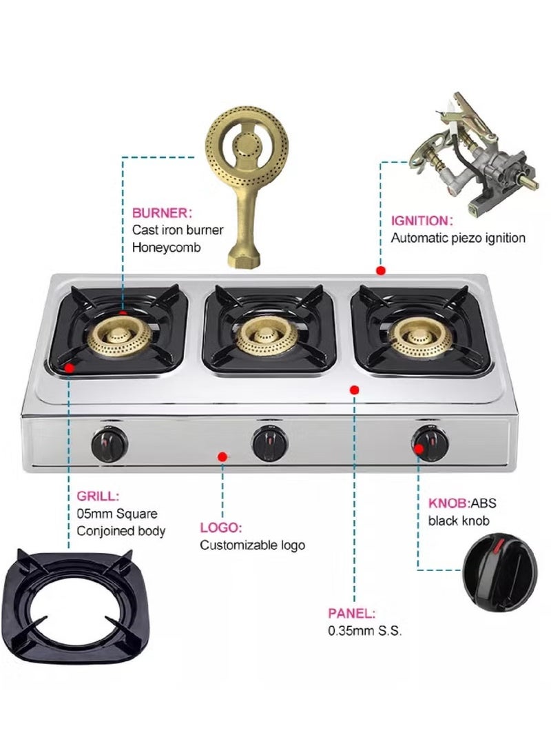 3 Burners Gas Stove Auto Ignition With Stainless Steel Surface  - Image 4