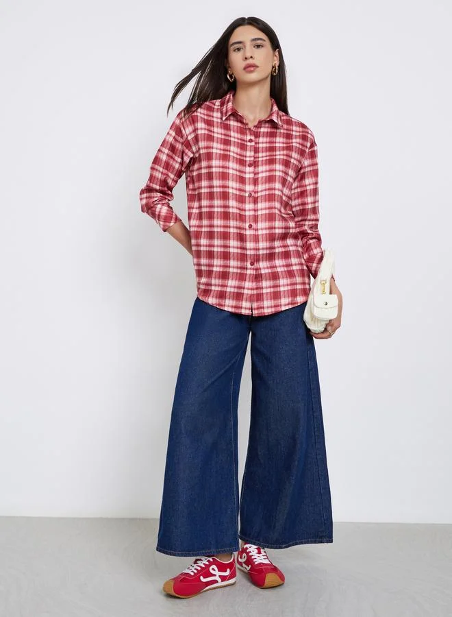 ستايلي قميص كاروهات كلاسيكي واسع بتصميم شارع كاجوال