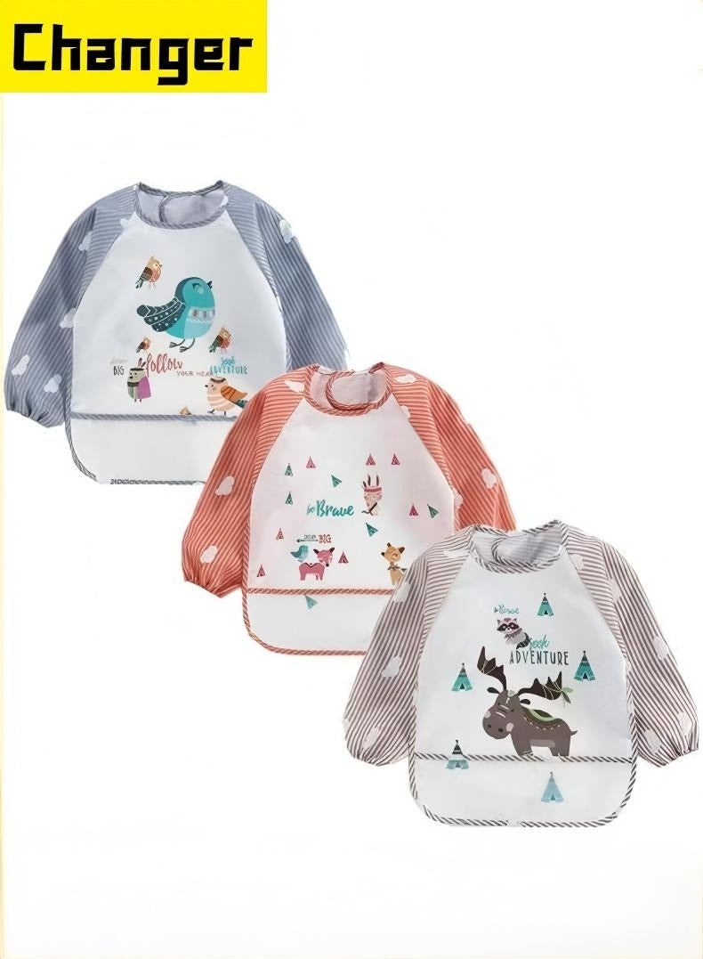Changer 3 Pack Infant Toddler Baby Waterproof Sleeved Bib Art Smock Apron 1 - 4 Years - Image 1