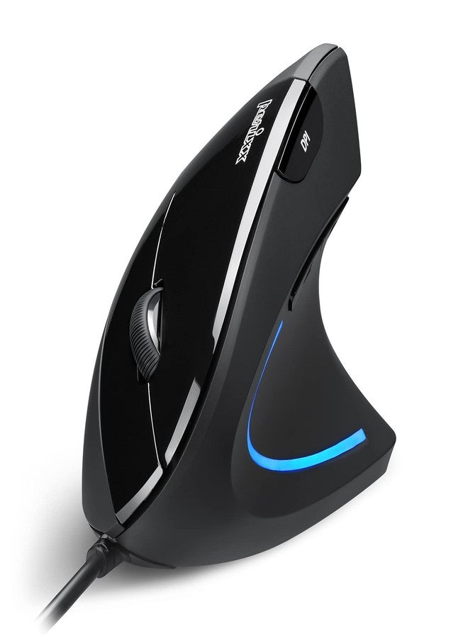 Perixx PERIMICE-513 Wired Ergonomic Vertical Mouse - 6 Buttons with 1000/1600/3200/6400 DPI - Right-Handed Design - Wired USB 5.9ft Cable - Black - Image 1