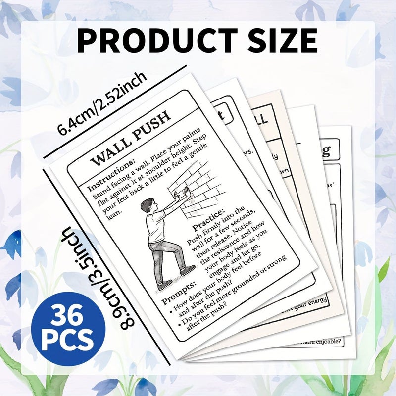 36 بطاقة تعلم مهارات الاسترخاء الجسدي، تقنيات وتمارين لعلاج الصدمات وتنظيم التوتر، بطاقات استرخاء تعليمية، هدايا حب الذات والعناية الذاتية للنساء. - Image 3