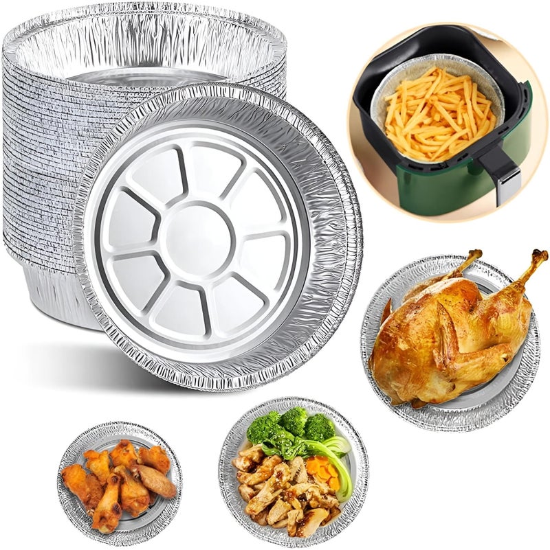Aluminium Trays - Disposable foil round tine pans 20cm pack of 10 perfect for air fryer cooking baking roasting and easy kitchen storage - Image 1