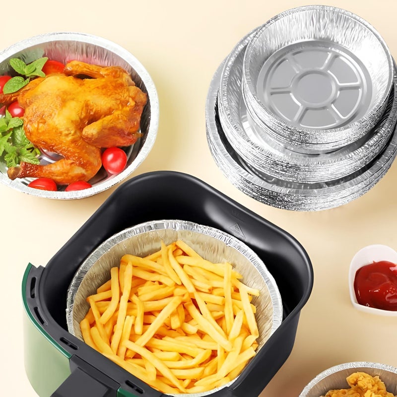 Aluminium Trays - Disposable foil round tine pans 20cm pack of 10 perfect for air fryer cooking baking roasting and easy kitchen storage - Image 2
