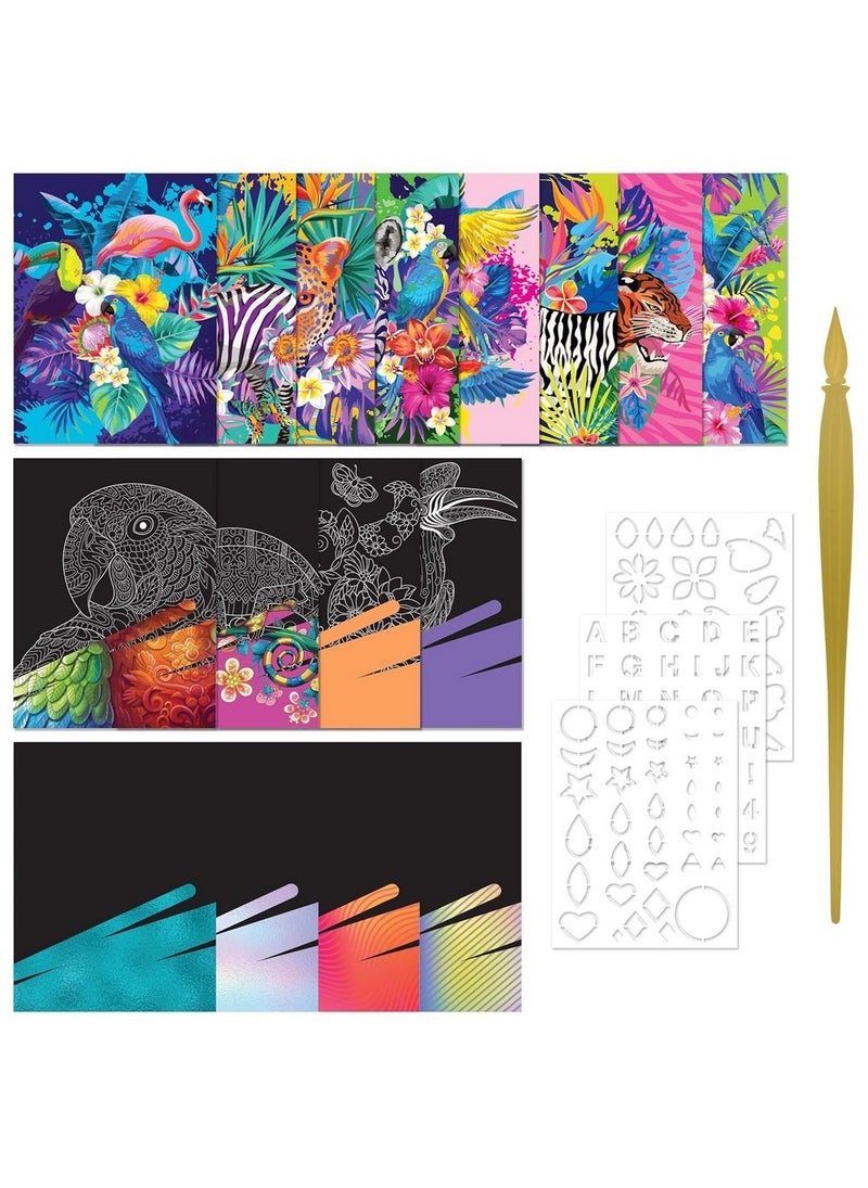 Hinkler Kaleidoscope Etch Art Creations – Neon Nature Edition, includes 16 etch-art Panles, a 16-page Book, 3 Stencils, and an etching stylus, Vibrant Etching Art Kit for Kids, Perfect Gift for Nature Lovers and Young Artists - Image 3
