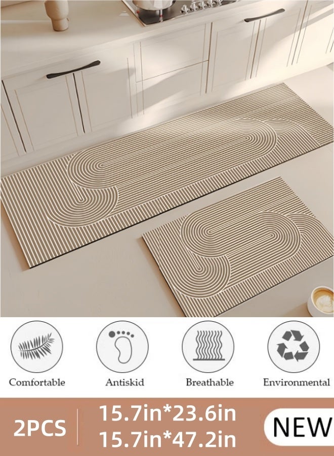 2PCs Kitchen Rug Set, Cushioned Anti Fatigue Kitchen Mats for Floor, Soft Kitchen Mat Specialized in Anti Slippery and Machine Washable, Set for Kitchen, Floor, Office, 15.7"x23.6"+15.7"x47.2" - Image 1