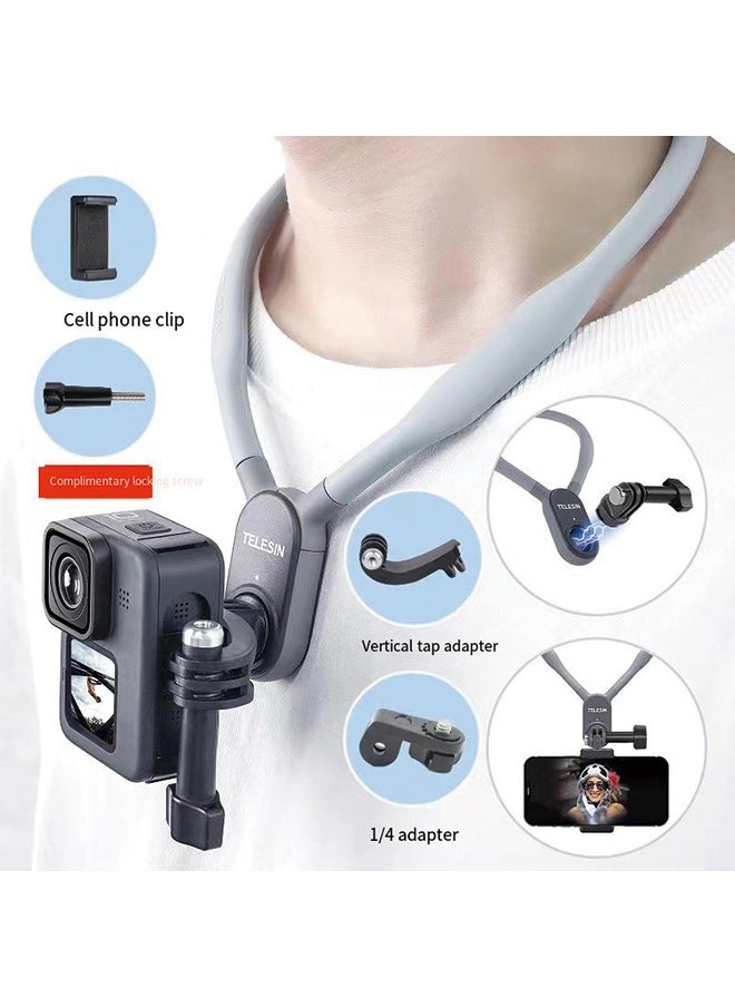 TELESIN - TELESIN Plus Magnetic Neck Mount with Phone Clip Vertical Adapter Kit, Necklace Holder Lanyard Strap for GoPro 12 11 10 9 Insta360 X3 X4 Ace Pro DJI Action 4 Osmo Pocket 3 Bike Motorcycle Accessories - Image 1