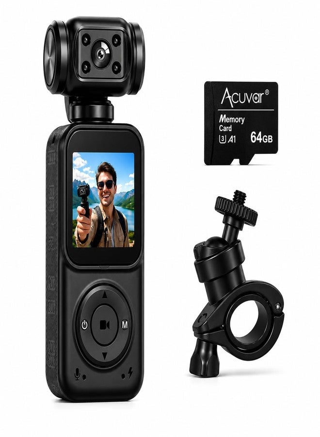 Acuvar Mini 4K Pocket Camera with LCD Screen, Portable Video Camera with WiFi, Face Tracking, 270° Rotation, 64GB SD Card Included - Image 1