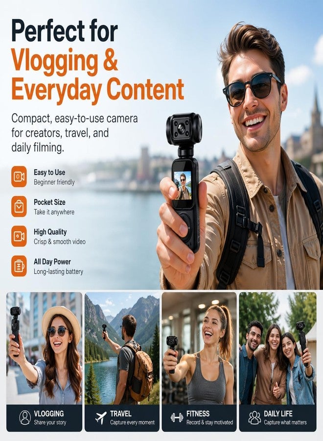 Acuvar Mini 4K Pocket Camera with LCD Screen, Portable Video Camera with WiFi, Face Tracking, 270° Rotation, 64GB SD Card Included - Image 2