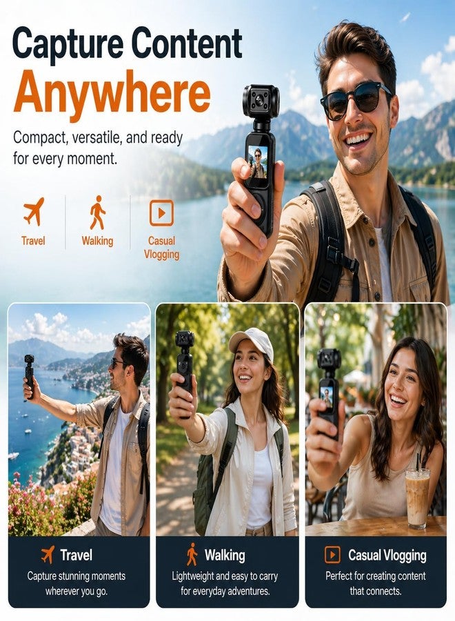 Acuvar Mini 4K Pocket Camera with LCD Screen, Portable Video Camera with WiFi, Face Tracking, 270° Rotation, 64GB SD Card Included - Image 4