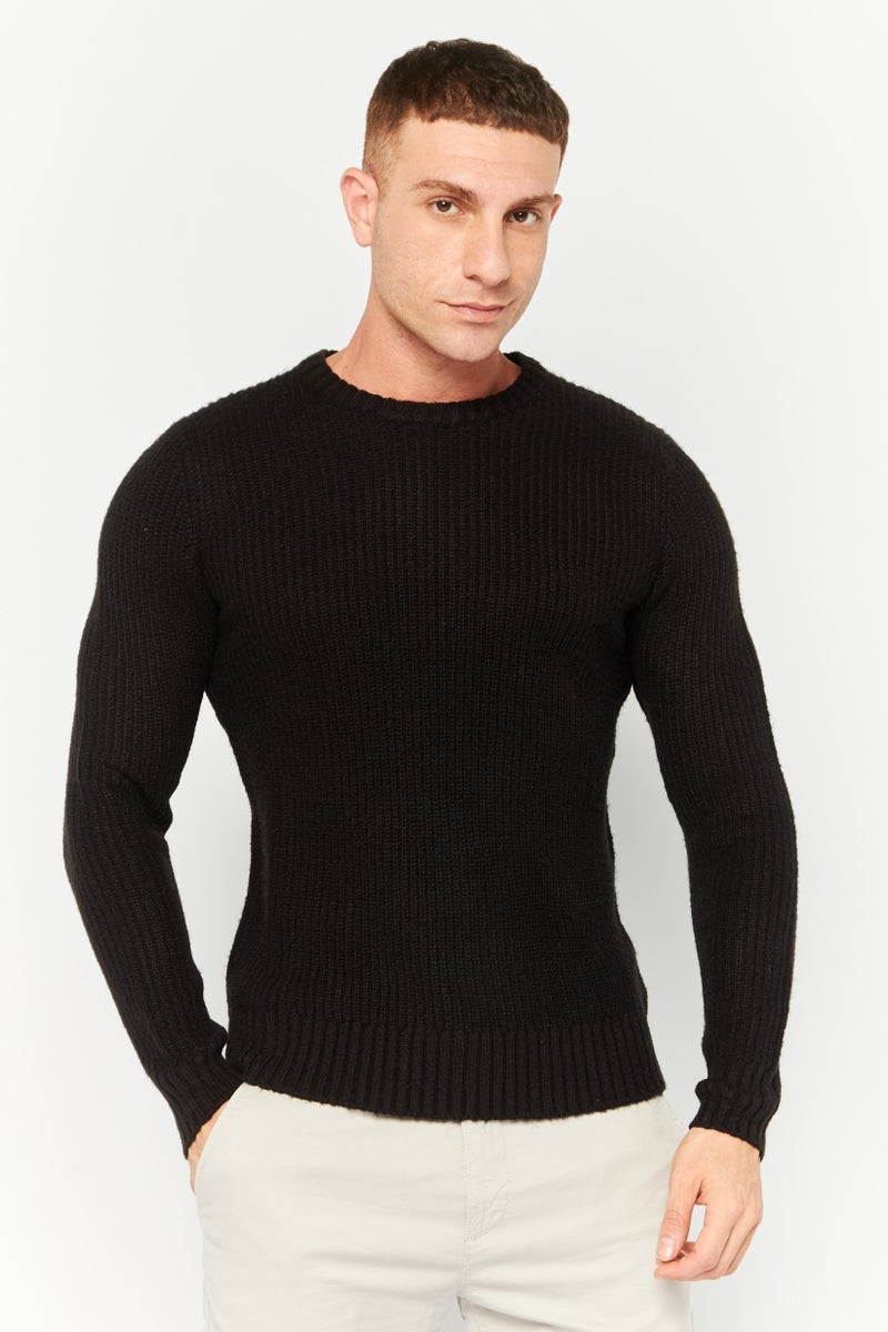 Sorbino Men Crew Neck Long Sleeve Knitted Sweater, Black - Image 1