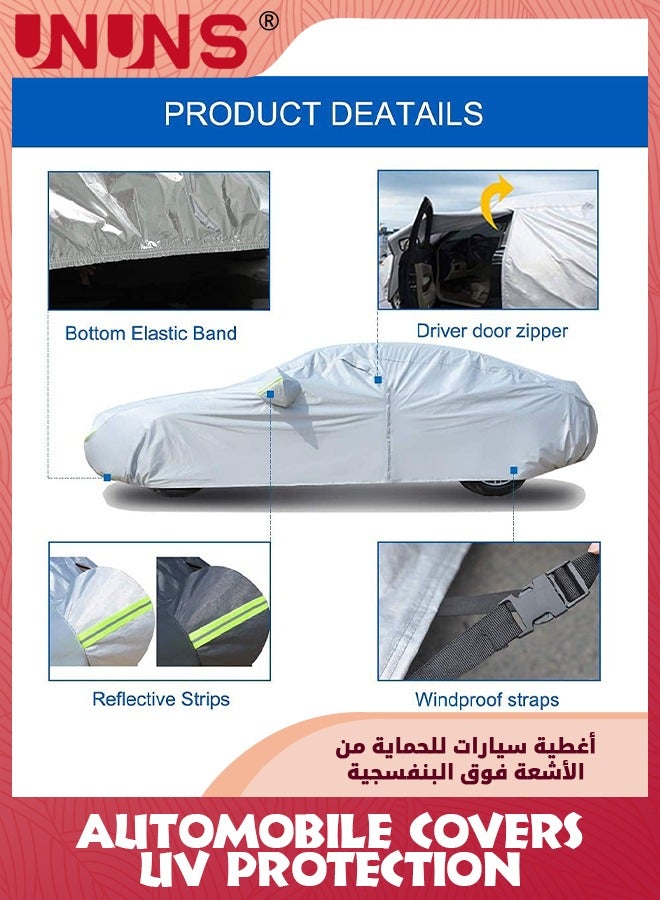 UNUNS Full Car Covers,Full Exterior Covers For Car,Universal Automobile Cover Waterproof Car Hood For All Weather,Sun Rain Wind Protection Vehicle Cover With Reflective Strip,Grey XL-510X190X185CM - Image 4