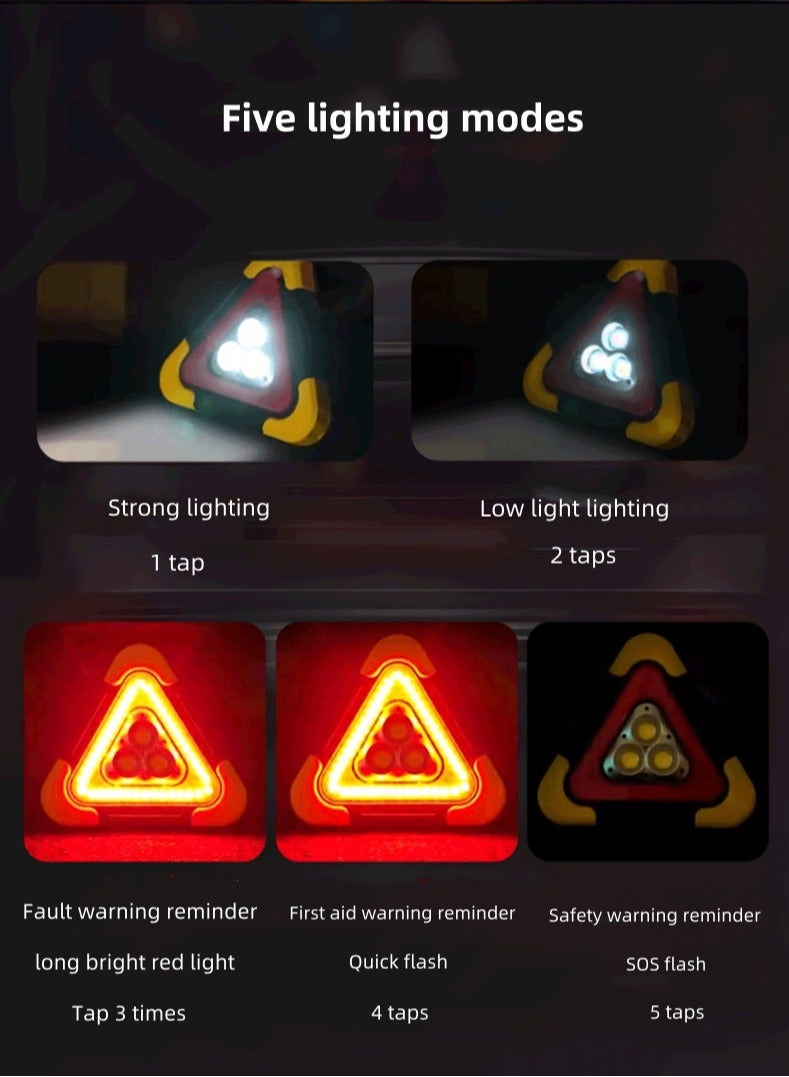 Emergency Roadside Warning Light – Rechargeable Flashing Safety Triangle with Solar Power and Battery – Portable Hazard Strobe for Cars, Trucks and Camping  - Image 4