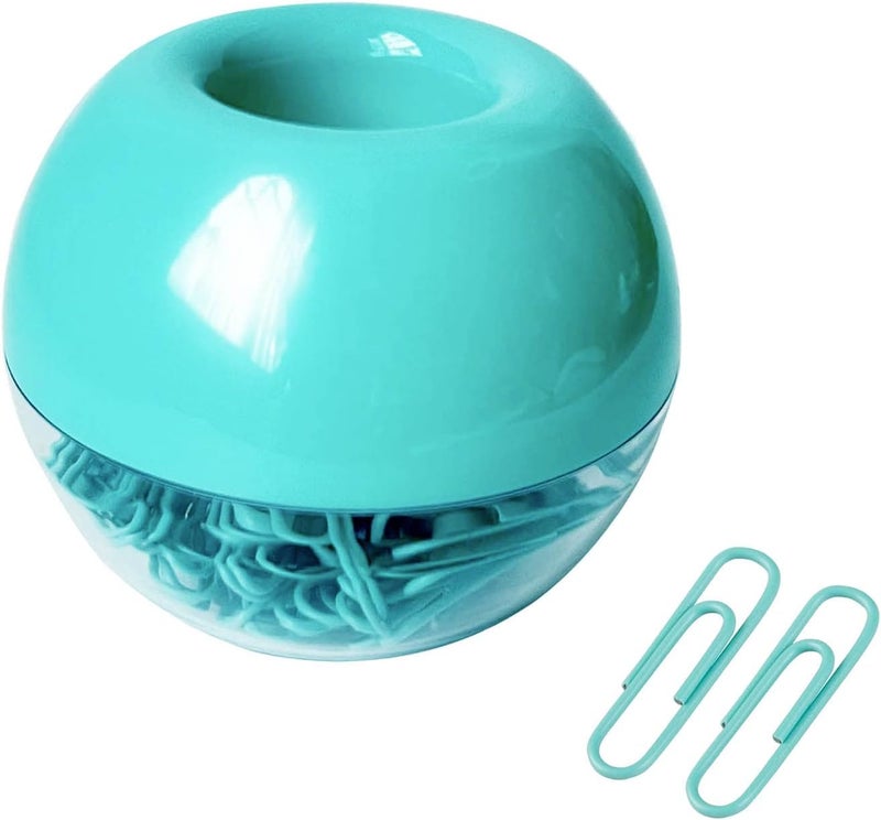 Supfoxer Teal Paper Clips Holder with 100pcs 1.1 inch Mint Green Paper Clips for Office Desk Organizer Accessories - Image 1