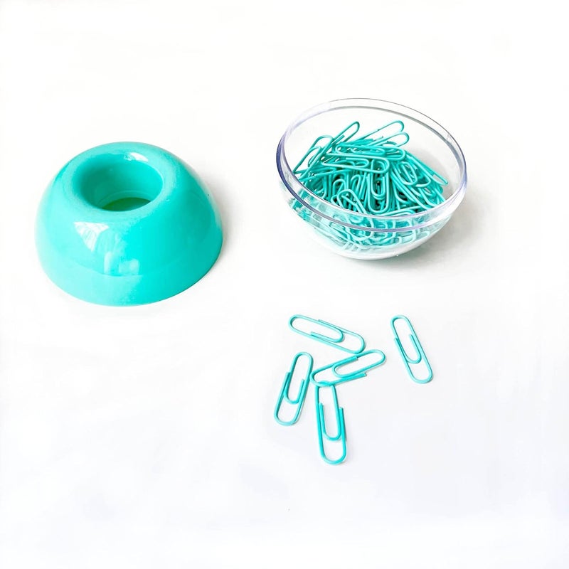 Supfoxer Teal Paper Clips Holder with 100pcs 1.1 inch Mint Green Paper Clips for Office Desk Organizer Accessories - Image 2