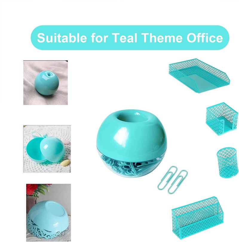 Supfoxer Teal Paper Clips Holder with 100pcs 1.1 inch Mint Green Paper Clips for Office Desk Organizer Accessories - Image 5
