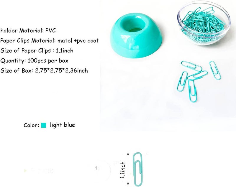 Supfoxer Teal Paper Clips Holder with 100pcs 1.1 inch Mint Green Paper Clips for Office Desk Organizer Accessories - Image 4