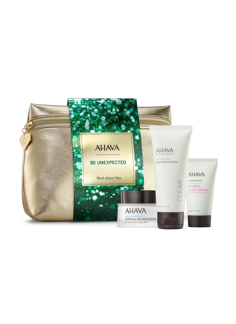 AHAVA AHAVA Mud about You Gift Set, Includes Essential Day Moisturizer 50ml, Purifying Mud Mask 100ml, and Mineral Hand Cream 40ml 