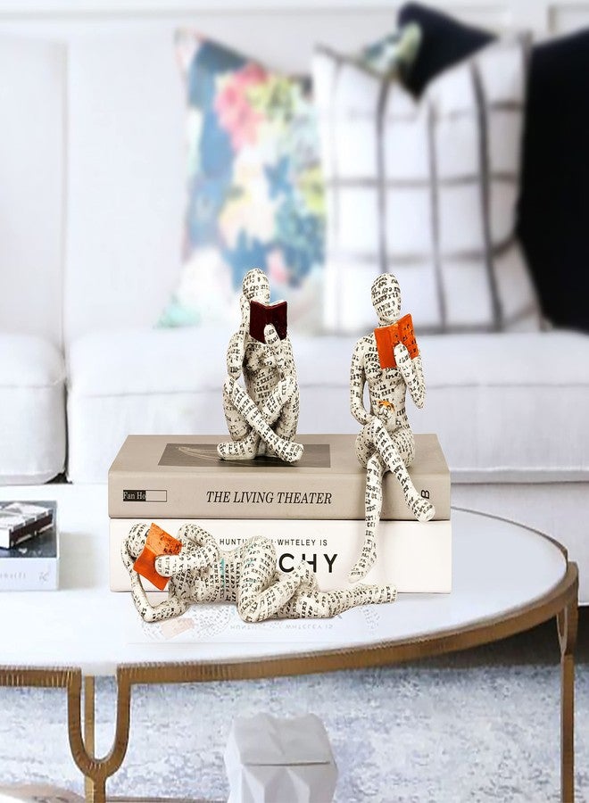 Dlfghos 3 Pieces Pulp Reading Women Figurine Thinker Statue Decor Modern Figurines Abstract Aesthetic Sculpture for Home Decoration Living Room Office Bookshelf Shelf Table - Image 2