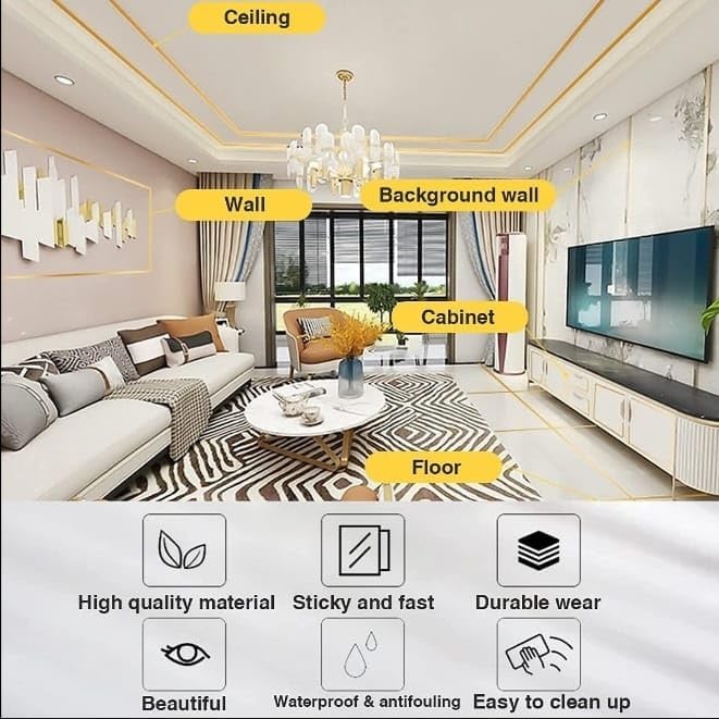 1 Pc 50 Meters Golden Tape Home Floor Wallpaper Waterproof Tiles Tile gap Tiles Stickers for Floor 05 CM Wide Gold  - Image 3