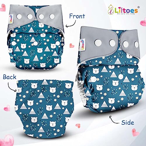 LILTOES Cloth Diapers For New Born Babies 0 to 3 Years | Freesize Adjustable and Reusable | Premium Cloth Nappies Pack of 1 (1 Cloth Diaper + 1 Insert) | (Ice Polar) - Image 2