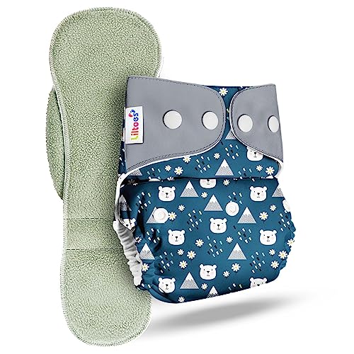 LILTOES Cloth Diapers For New Born Babies 0 to 3 Years | Freesize Adjustable and Reusable | Premium Cloth Nappies Pack of 1 (1 Cloth Diaper + 1 Insert) | (Ice Polar) - Image 1