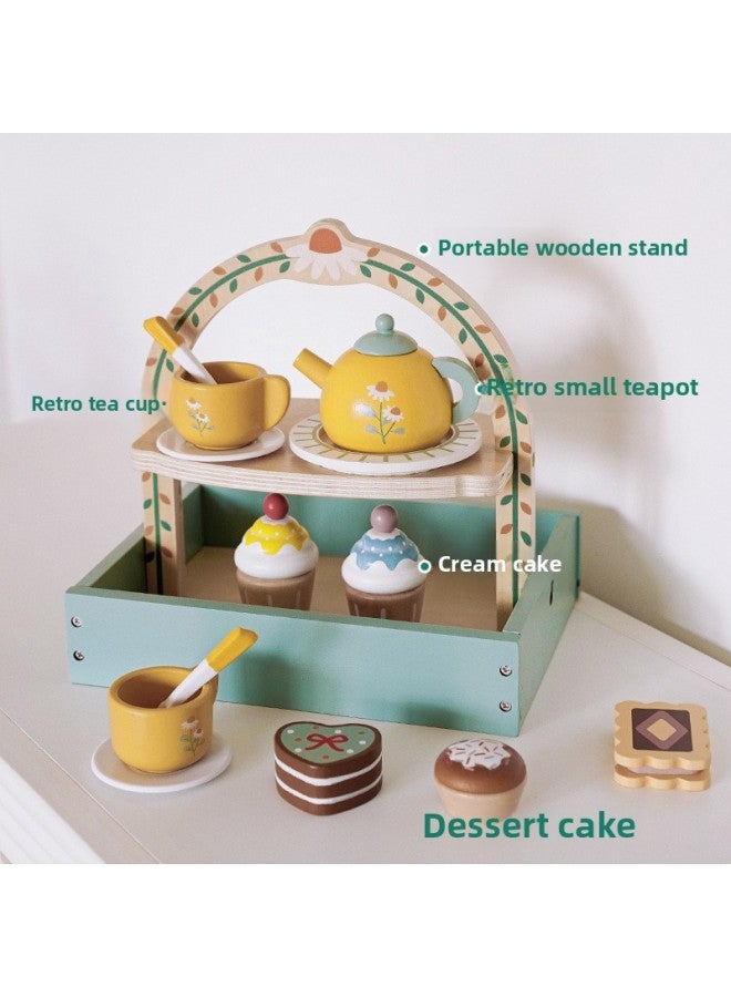 مجموعة الشاي والحلوى لمنزل اللعب المحاكاة للأطفال، مجموعة الكيك ورياض الأطفال، ألعاب خشبية - اللون: كعكة - Image 5